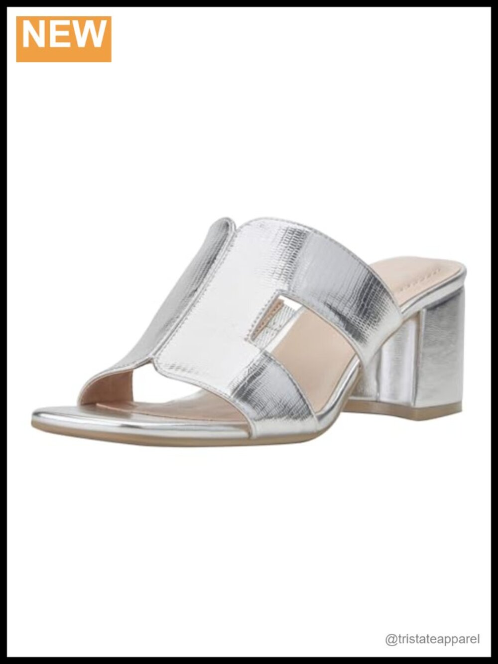 Square Toe Mid Block Heel Slip-On Dress Sandals Faux Leather